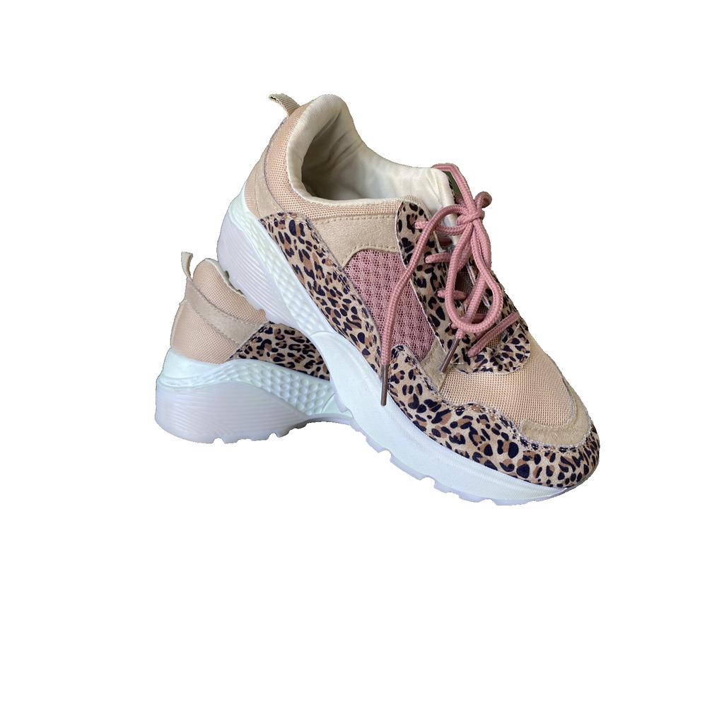 Qupid Sneakers Women’s 7 Pink Rose Good Cheetah Print Lightweight Fashion Shoes
